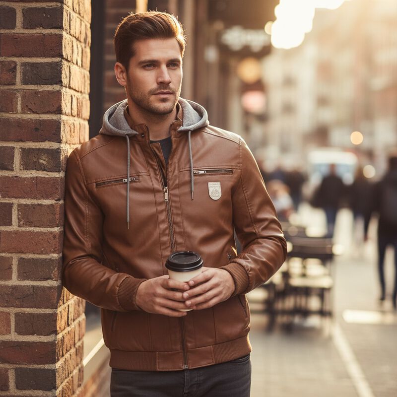 Chamarra Con Gorro Jeep Color Camel Para Hombre image number null