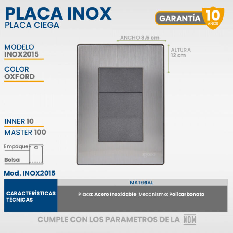 Paquete 5 piezas Placa Ciega Acero Inoxidable I... image number null