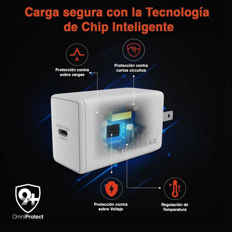 Cargador r&aacute;pido AC HYPERGEAR USB-C PD 65W GaN P... image number null