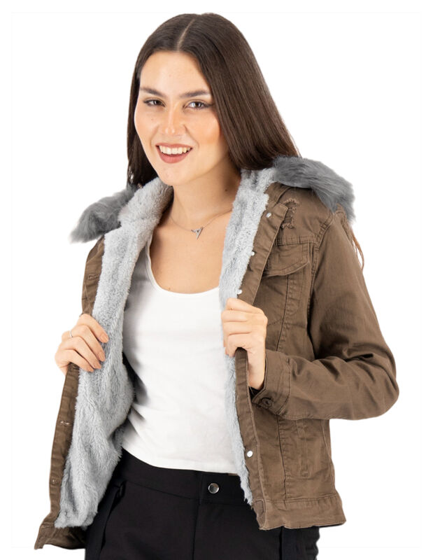 Chamarra Plus Mujer Con Gorro Afelpada image number null