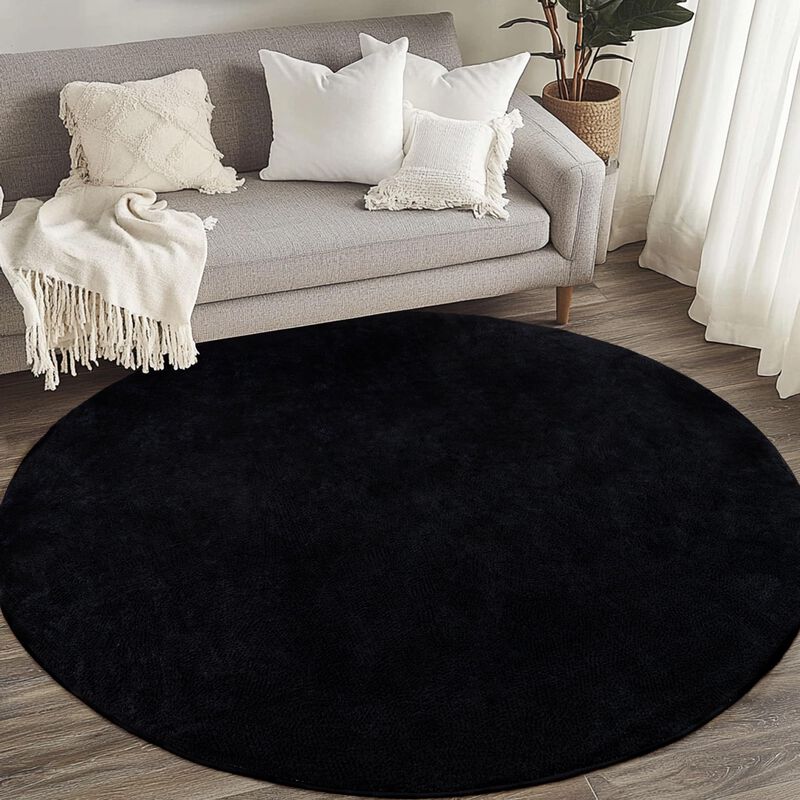 Alfombra Redonda Aafkk De 150 cm, Negra, Con Es... image number null