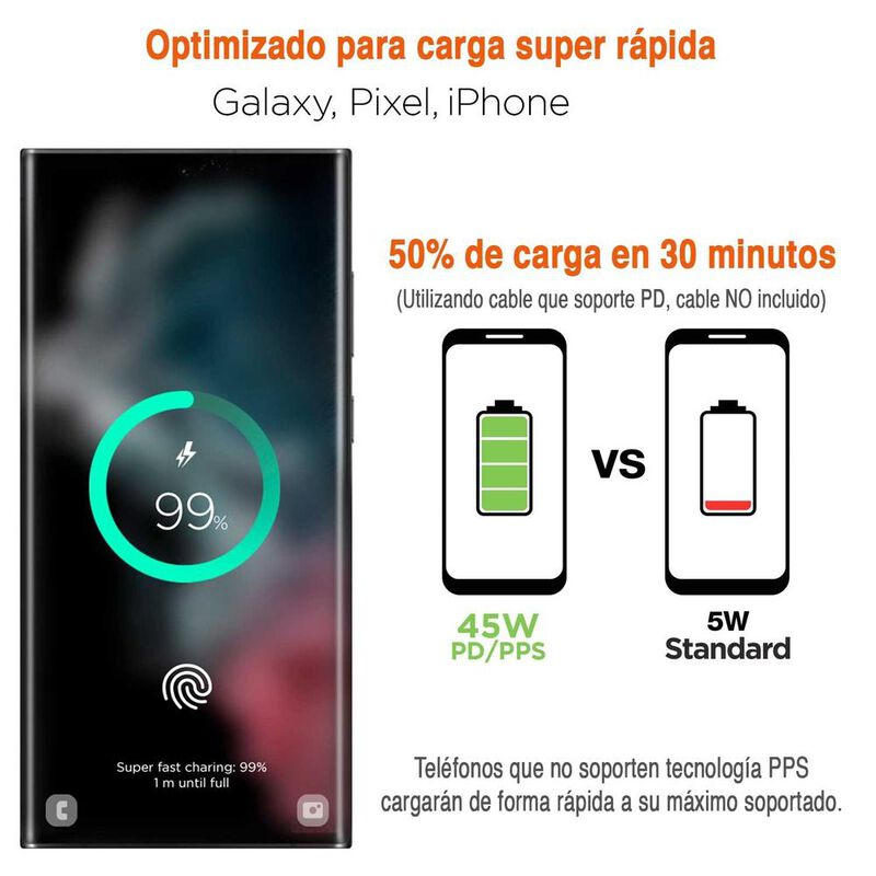 Cargador Super r&aacute;pido AC HYPERGEAR USB-C PD 45W... image number null