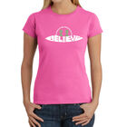 Camiseta Word Art Para Mujer - Cree en los OVNIs- Rosa