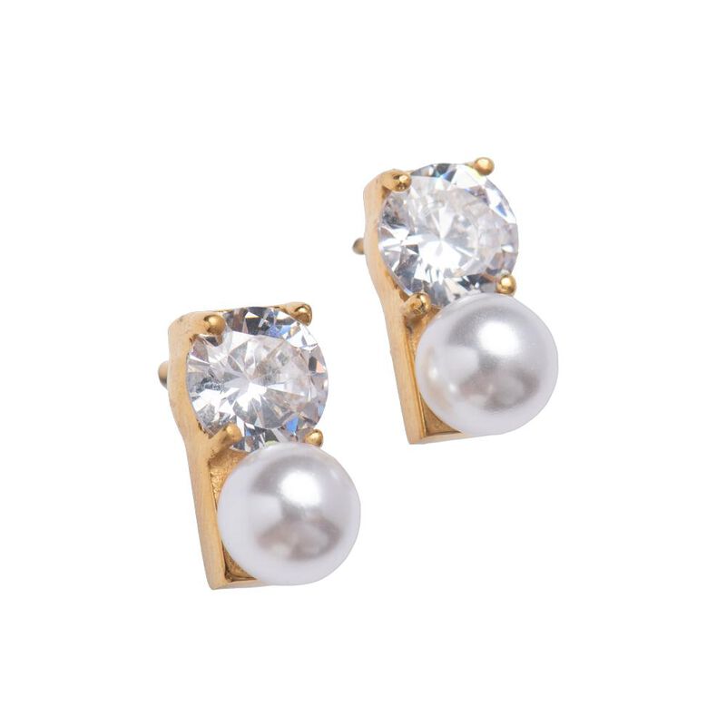 Aretes Mujer Perlas Joyer&iacute;a Acero Inoxidable Re... image number null