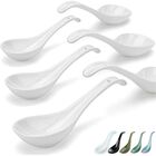 Artena Cucharas De Sopa Asi&aacute;ticas Blanco Brillante De 6.75 Pulgadas, Juego De 6, Porcelana Ultra Fina, Para Cereal, Ramen Y Pho - Dise&ntilde;o De Gancho Ovalado Profundo