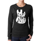 Camiseta De Manga Larga Word Art Para Mujer - Guitarra Rock & Roll- Negro