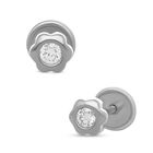 Broqueles De Flor En Oro Blanco 14k Con 6.5pts De Diamante (2mm Aprox)