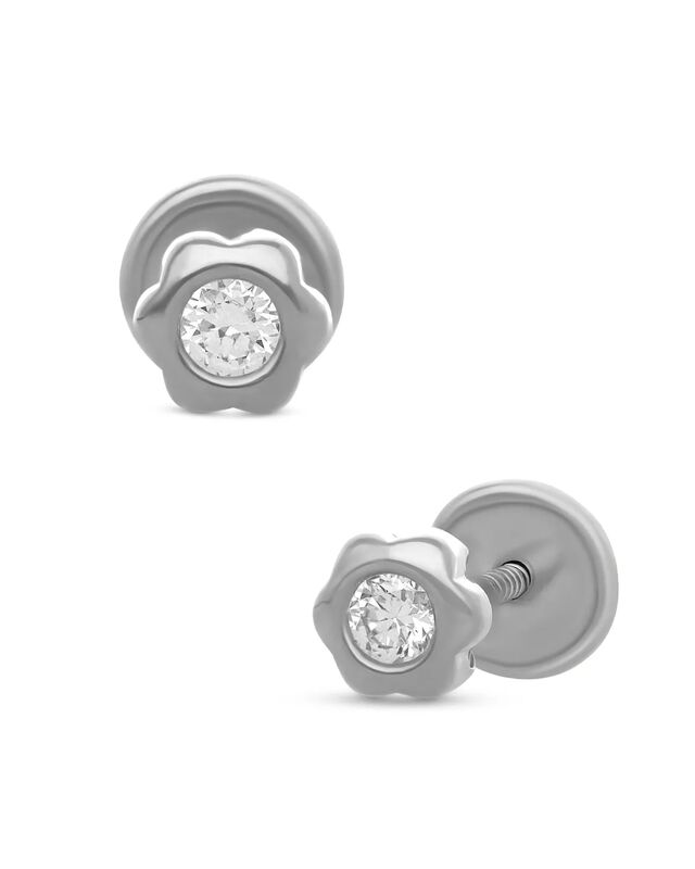 Broqueles De Flor En Oro Blanco 14k Con 6.5pts ... image number null