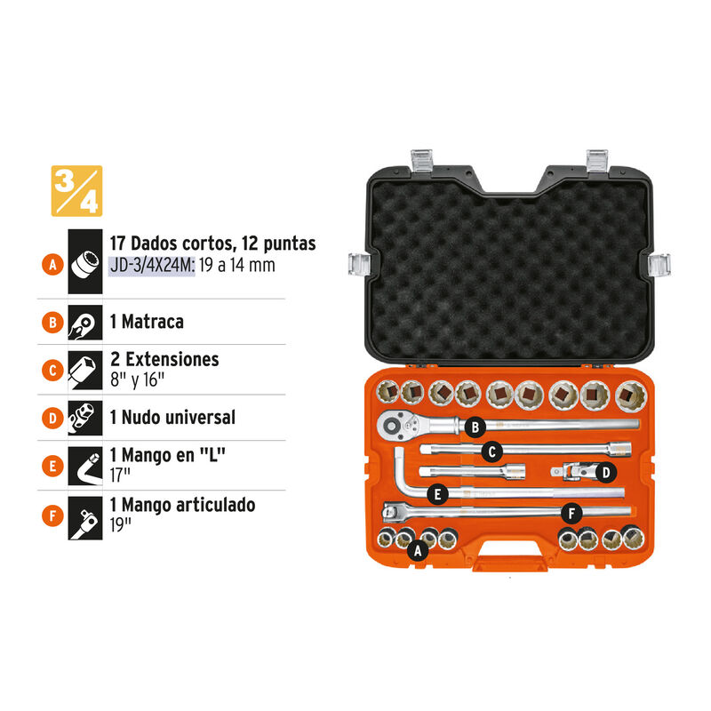 Juego de 23 Herramientas Cuadro 3/4' Mm para Me... image number null