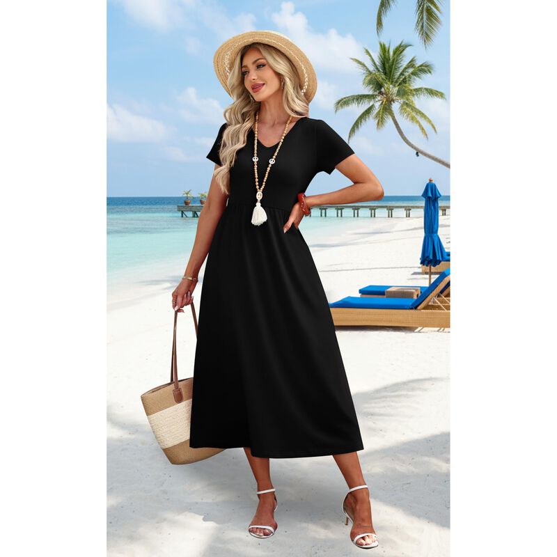 Vestido Ofeefan Negro Midi Fluido Casual Verano image number null