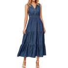 Vestido Berrygo de Mezclilla Maxi Corte A Sin Mangas Azul Oscuro Talla L