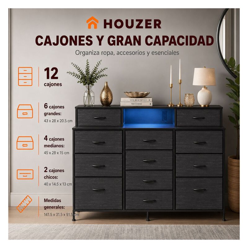 Comoda Cajonera 12 Cajones Tela Enchufes Usb Lu... image number null