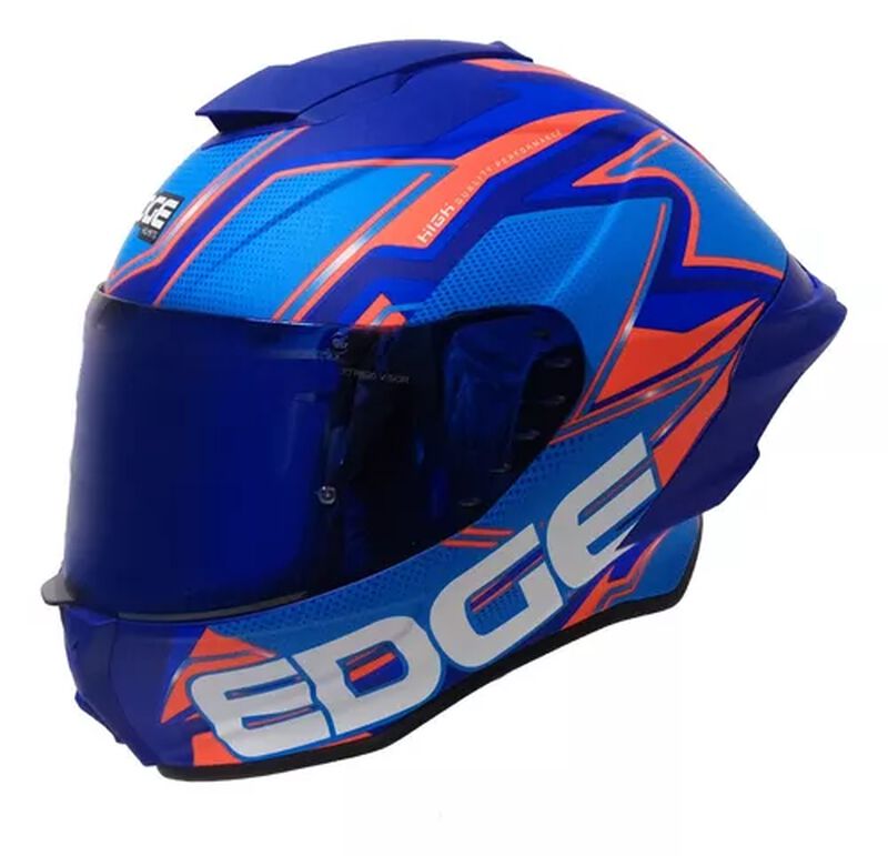 Casco Moto Edge Integral Shangai Azul Con Rojo ... image number null