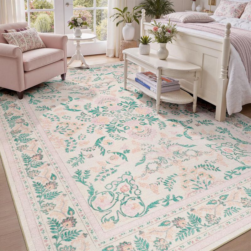 Alfombra Dcx 244x254 Cm Rosa Floral Lavable Par... image number null