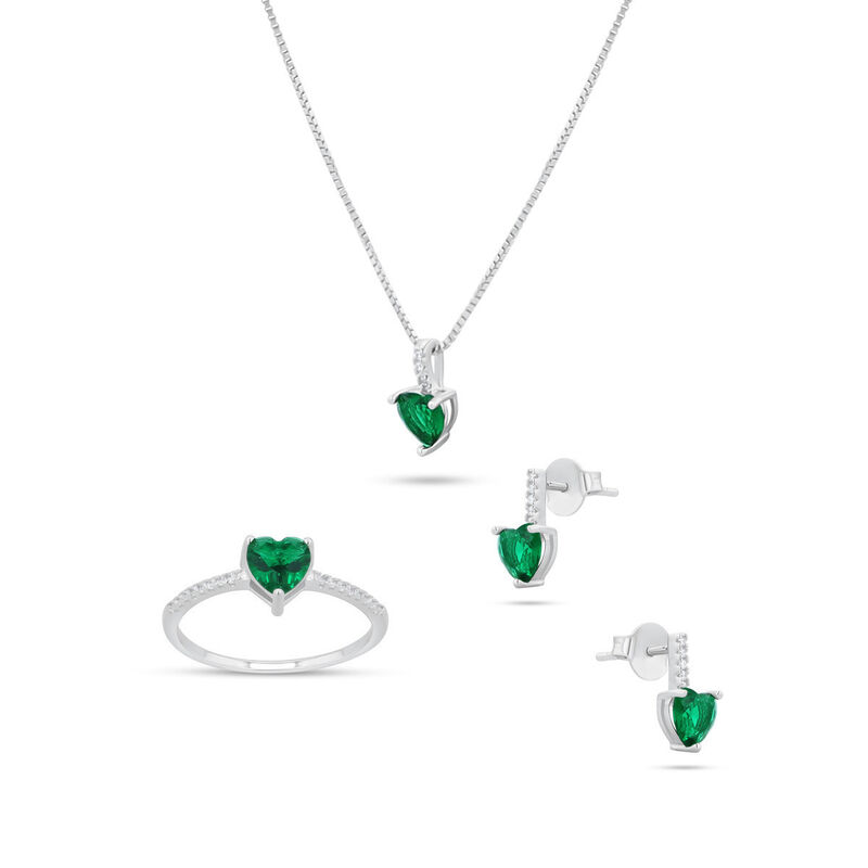 Juego De Anillo Aretes Y Dije De Corazon Con Ca... image number null
