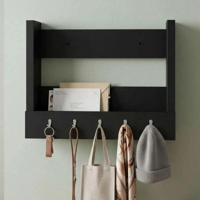 Repisa Flotante Am 3117 Negro 1 Nicho Y 5 Ganch... image number null
