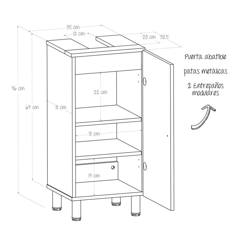Mueble Lavamanos Dena, Gabinete de Ba&ntilde;o 1 puert... image number null