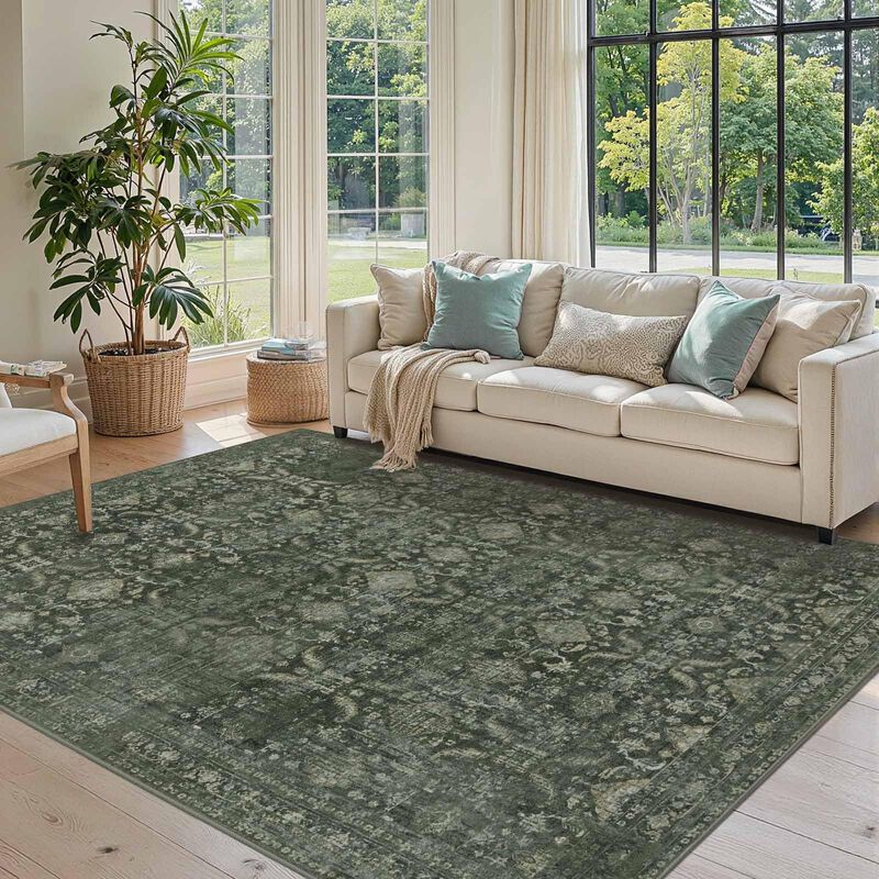 Alfombra Rugxara 5x7 Lavable Verde Vintage image number null