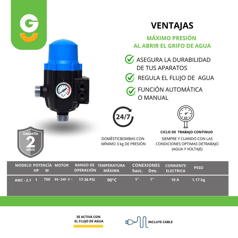 Presurizador Control Automático Bomba 17-36psi ... image number null