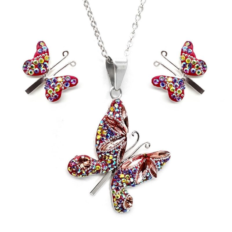 Collar y Aretes Mariposa con plata .925 Zvezda image number null