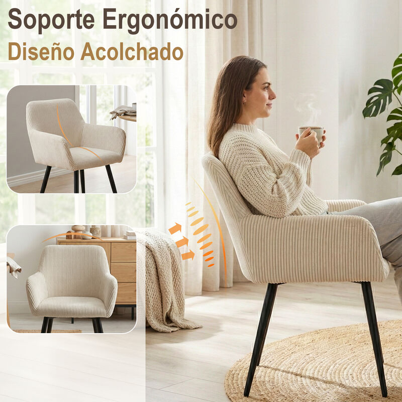 Set De 2 Sillas De Comedor Con Brazos, Tela Pan... image number null