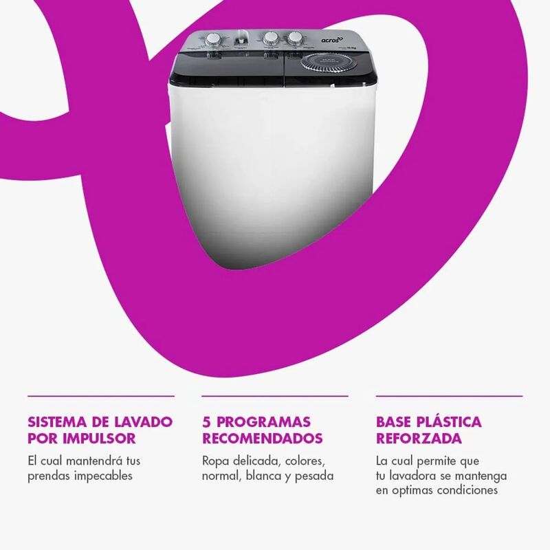 Lavadora Semiautom&aacute;tica Acros Dos tinas MaxSpin... image number null