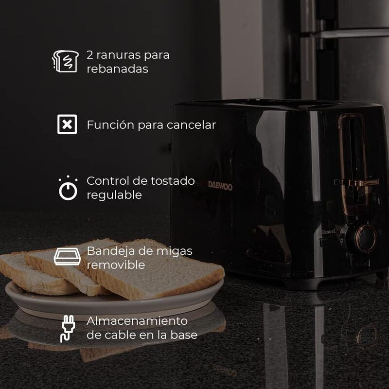 Tostador Pan Bagel 2 Ranuras Daewoo Dst-6564 Re... image number null