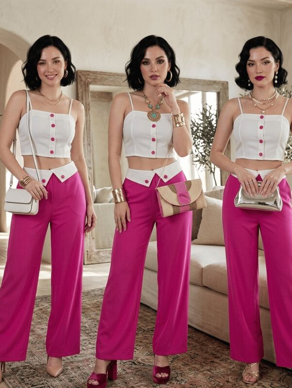 Conjunto 2 Piezas Top Con Botones Y Pantal&oacute;n Ma... image number null