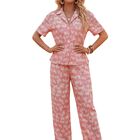 Conjunto De Dos Piezas Pantalon Y Camisa Malabis Conj-0124 Rosa Con Estampado Floral