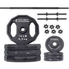 Kit de Pesas 50lbs Discos Barra Recta Par de Mancuernas Polietileno Centurfit