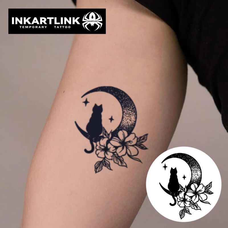 Tatuaje Temporal Inkartlink Gato En La Luna - 3... image number null