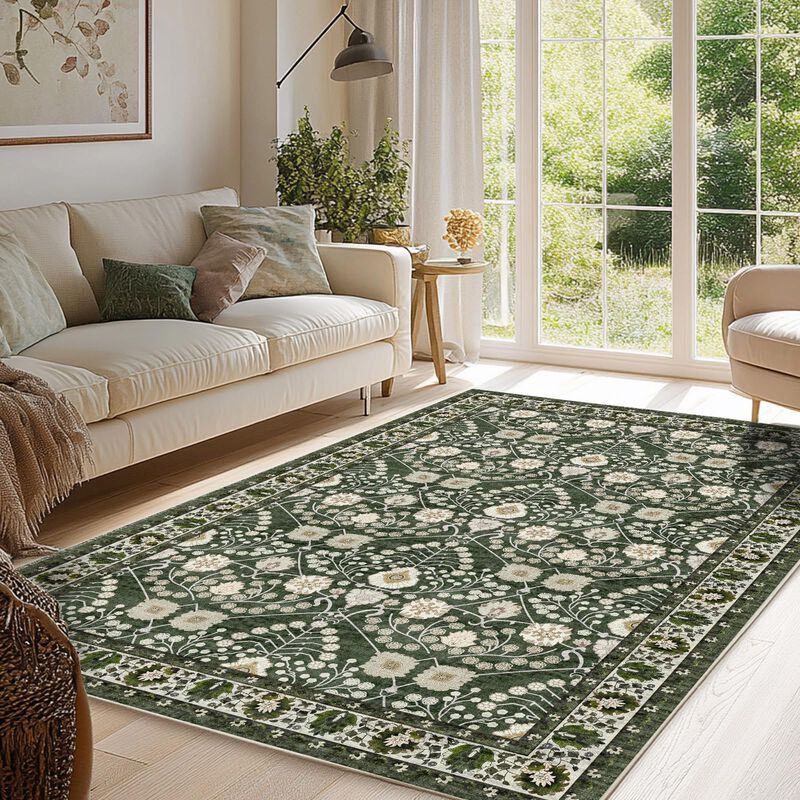 Alfombra Youime 3x5 Pies Floral Lavable Verde O... image number null