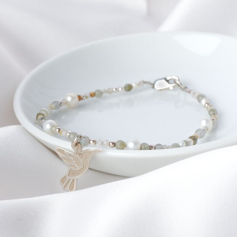 Pulsera Suerte Charm Colibr&iacute; de Plata con Piedr... image number null