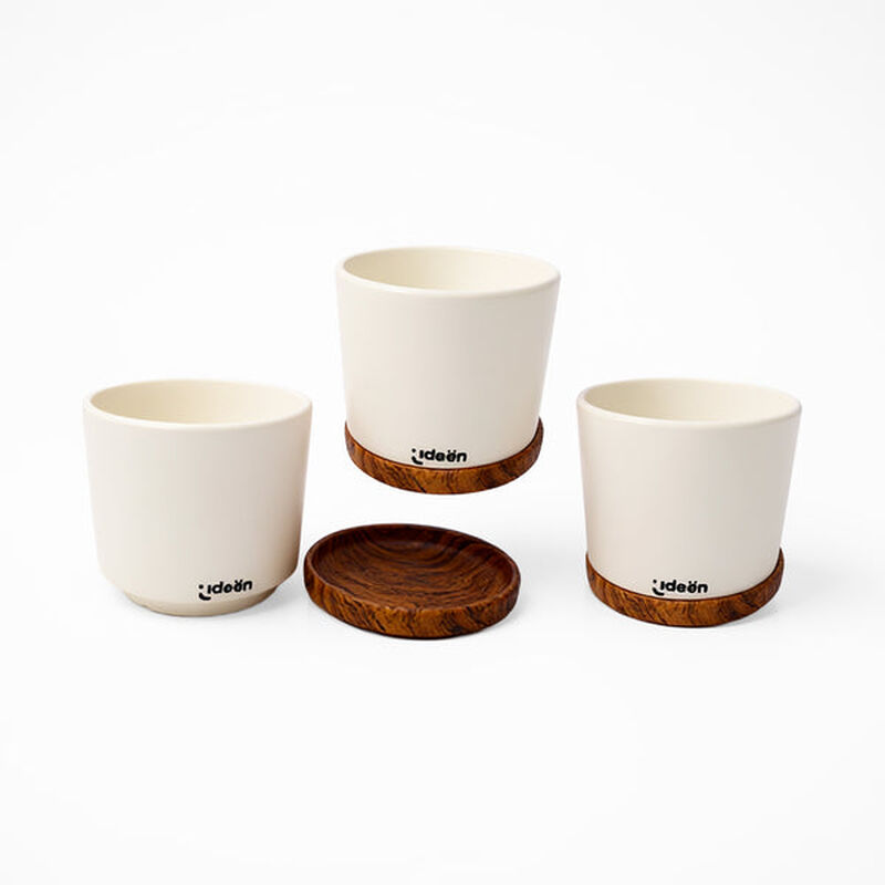 Set De 3 Macetas Con Plato Ideen Arcilla Blanca image number null