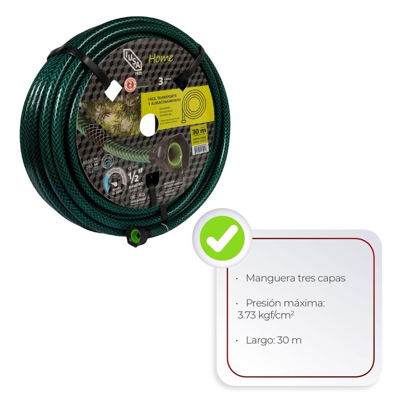 Manguera 30m Home Tricapa 1/2&rdquo; Con Conexiones P... image number null