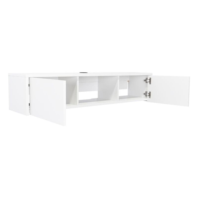 Mesa Para Tv Flotante Gleid  Blanco Virtual Mue... image number null