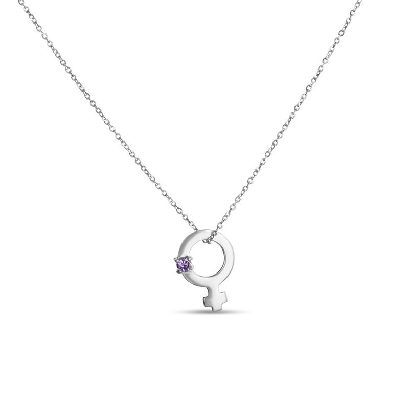 Dije Con Cadena Oro Blanco 14k Zirconia Amatist... image number null