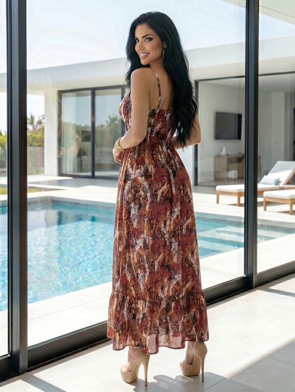 Vestido Maxi Con Estampado Moderno, Dise&ntilde;o Fres... image number null