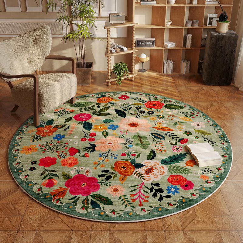 Alfombra Redonda Rugcomf 120 cm Lavable Verde image number null