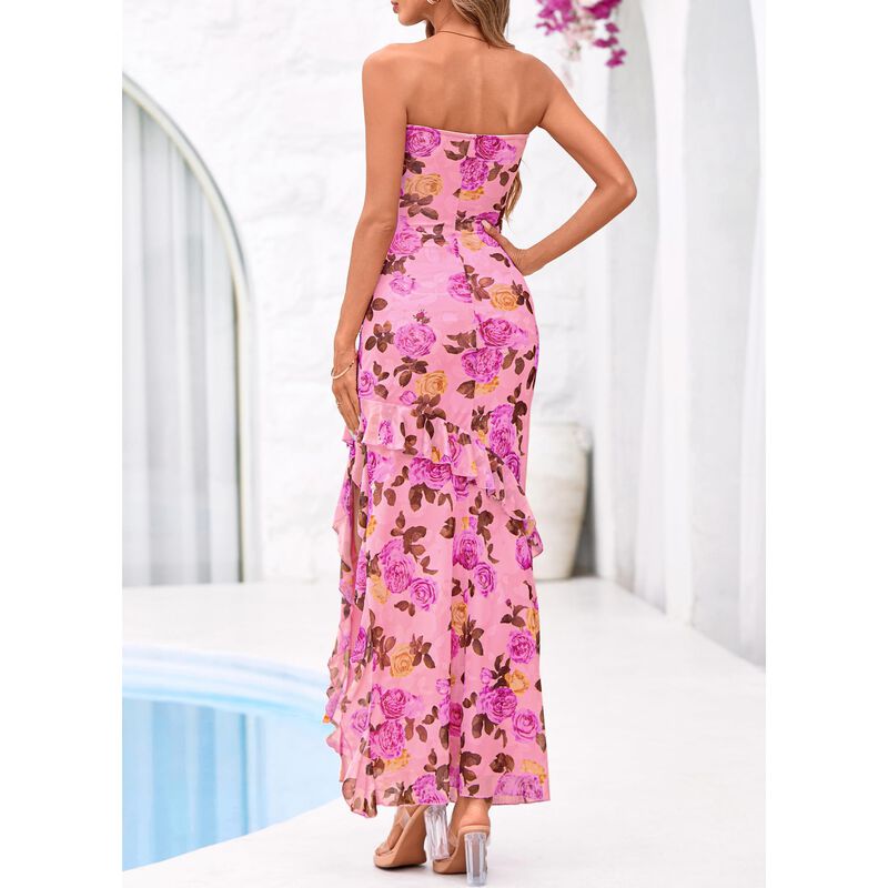 Vestido BTFBM Floral Rosa y Morado Talla L image number null