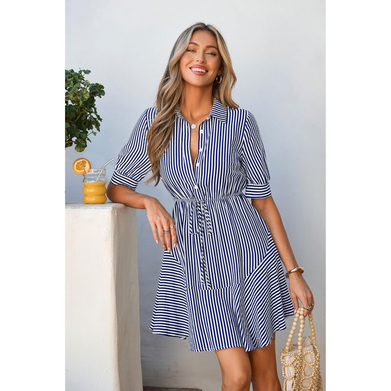 Vestido Mini a Rayas Mascomoda con Botones - Es... image number null