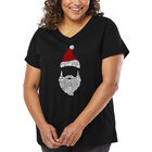 Camiseta De Talla Grande Cuello En V Word Art Para Mujer - Santa Claus- Negro