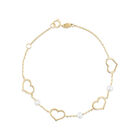Pulsera Con Corazones De Oro Amarillo 14K Con Perla (18.5Cm Aprox.)