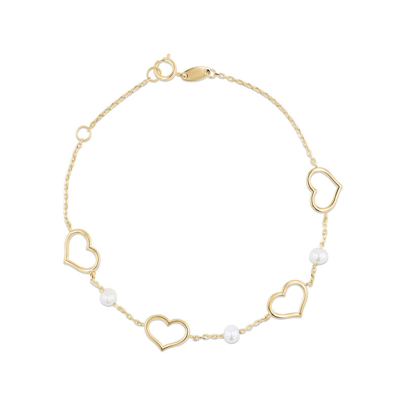 Pulsera Con Corazones De Oro Amarillo 14K Con P... image number null