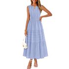 Vestido Merokeety Sin Mangas Escote V Midi Azul Talla L