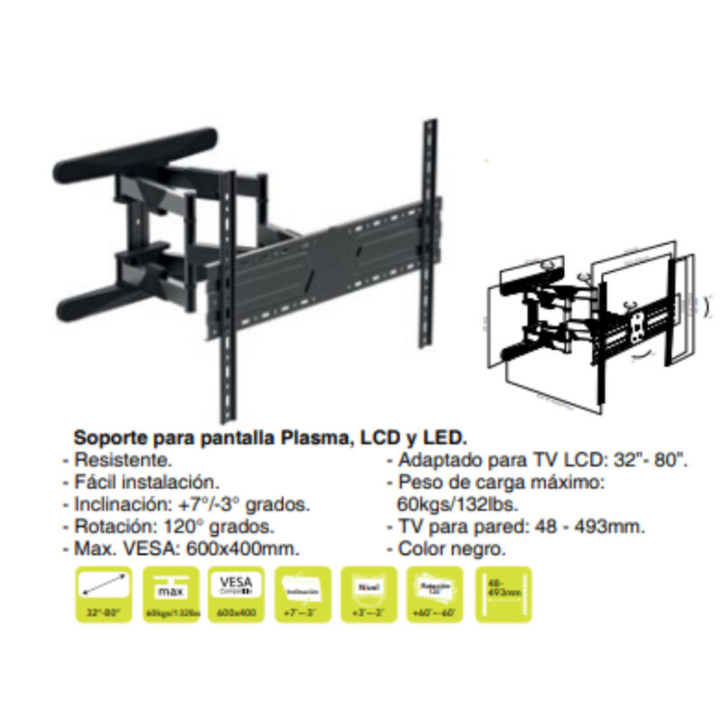 Soporte Tv LENNON LN-SM6080 Vesa Max 60 Kg 600x... image number null