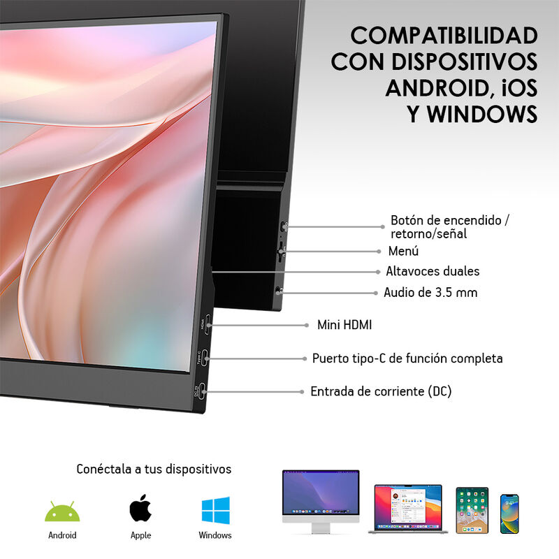 Monitor Portátil Full HD 15.6” para Laptop, Cel... image number null