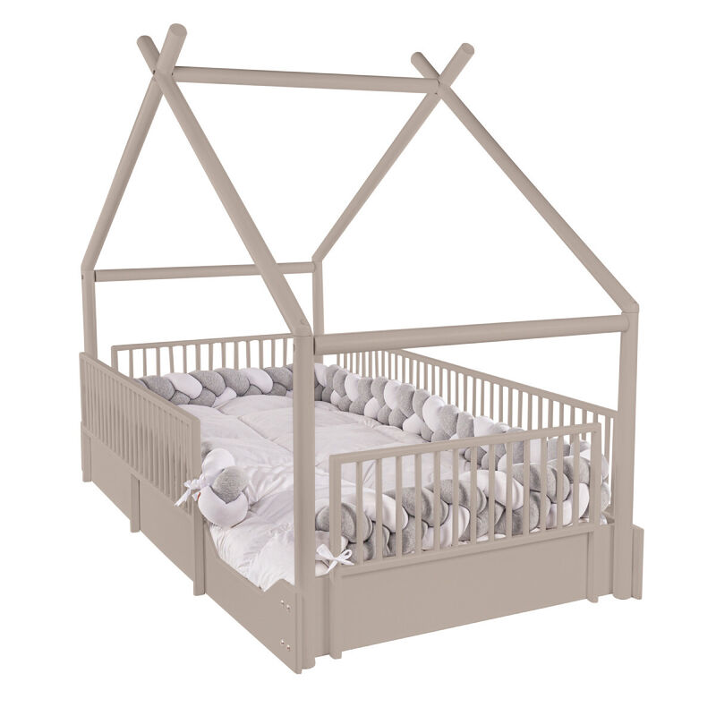 Cama Moderna Montessori de Madera con Barandale... image number null