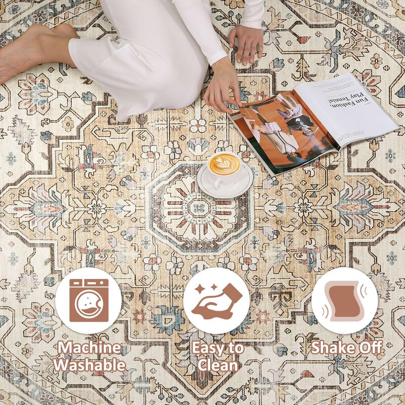 Alfombra Redonda Loongrug 203 Cm Lavable Boho V... image number null