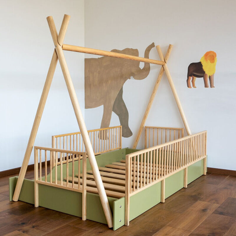 Cama Tipi Montessori de Madera con Barandales R... image number null